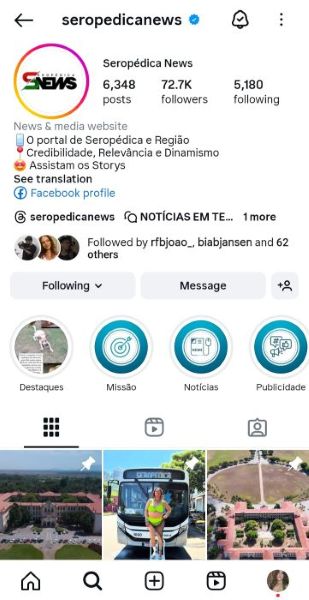 A página Seropédica News divulga o comércio local, informações de utilidade pública e acontecimentos do município.